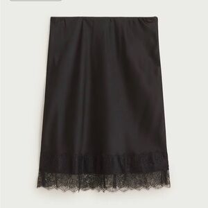 J. Crew Black Satin Slip Skirt with Lace Trim